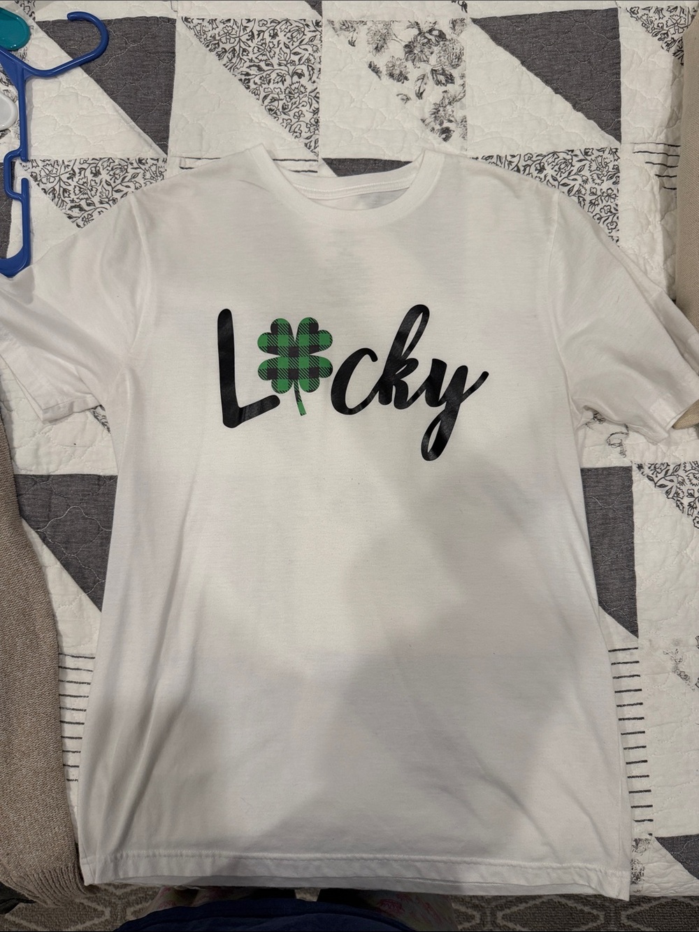 Lucky Graphic Tee with Green Plaid Clover